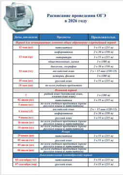 Расписание ОГЭ 2026 год